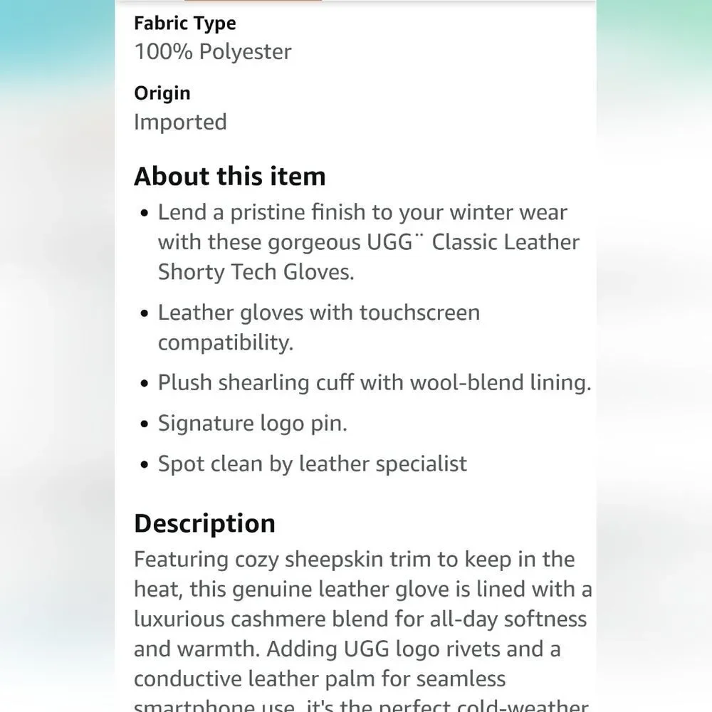 Ugg‎ Fabric Leather Tech Shorty Glove